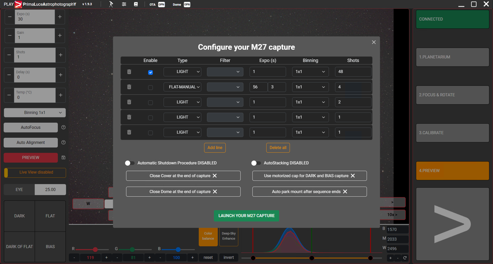 PLAY, come usare il SEQUENCER per avviare la cattura di una sequenza di immagini